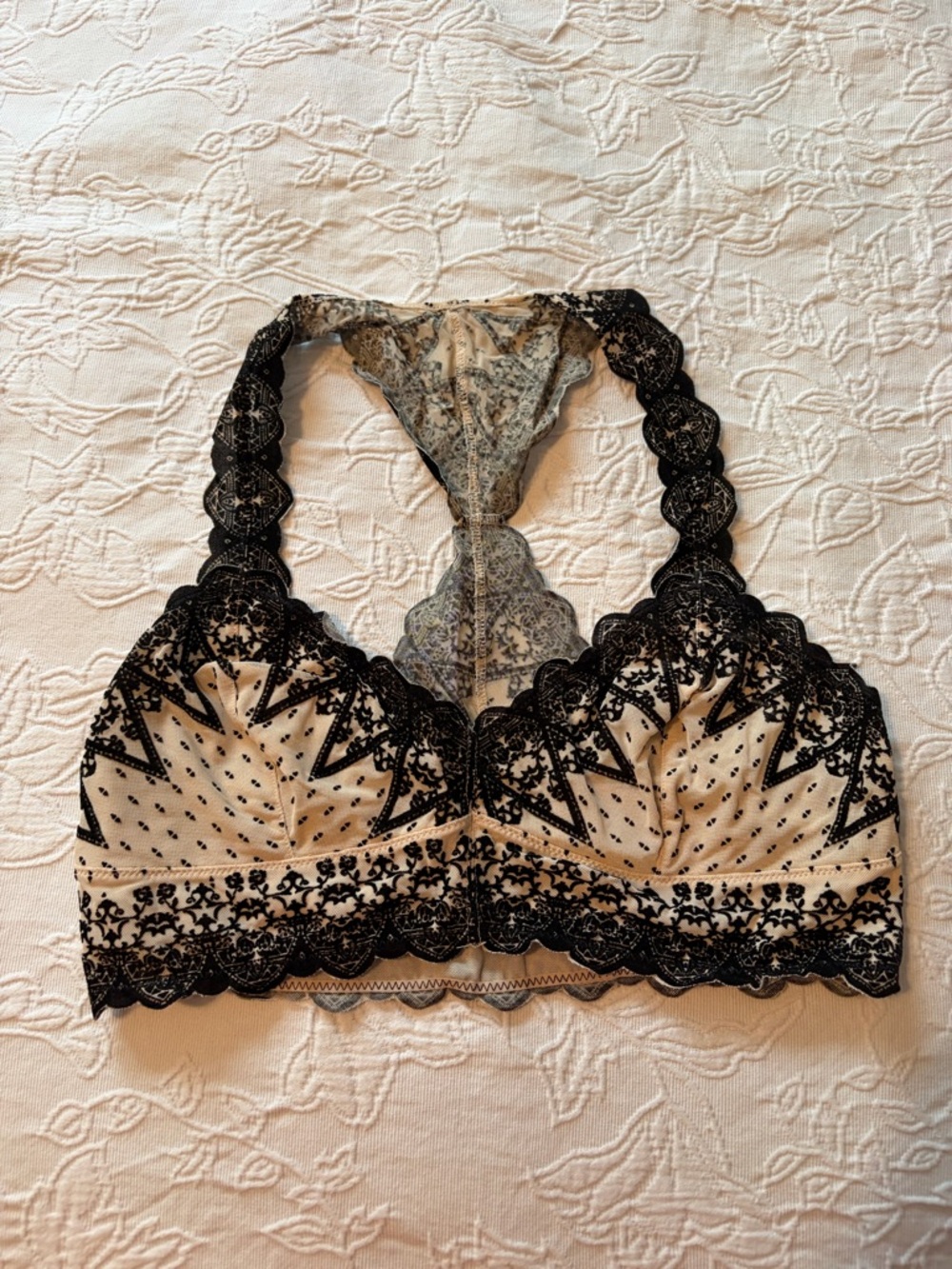Free People Lace Halter Bralette in Black and Nude